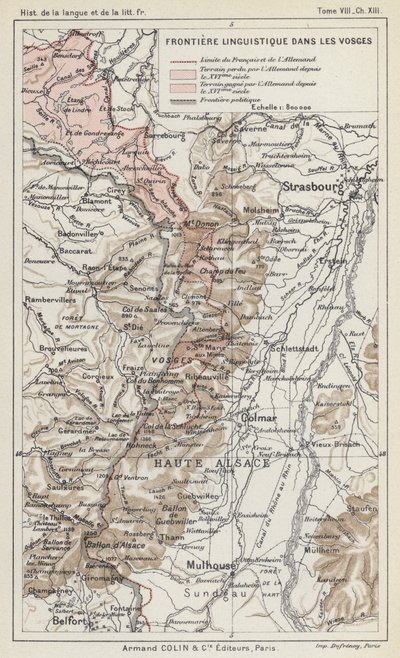 Jazyková hranice ve Vogézách (barevná litografie) od French School