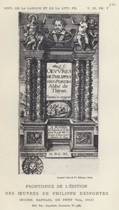 Frontispis edice díla Philippa Desportese (litho) od French School