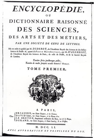 Frontispis k The Encyclopedia of Science, Art and Engineering od Denise Diderota (1713-84) vydaný v Paříži, 1751 od French School