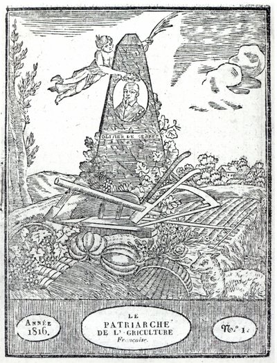 Frontispis k zemědělskému almanachu s portrétem Oliviera de Serres (1539-1619) 1816 od French School
