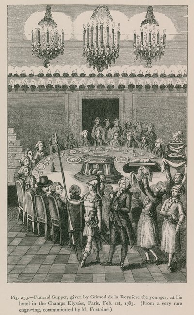 Pohřební večeře pořádaná Grimodem de la Reyniere mladším v jeho hotelu na Champs Elysees v Paříži, 1. února 1783 od French School