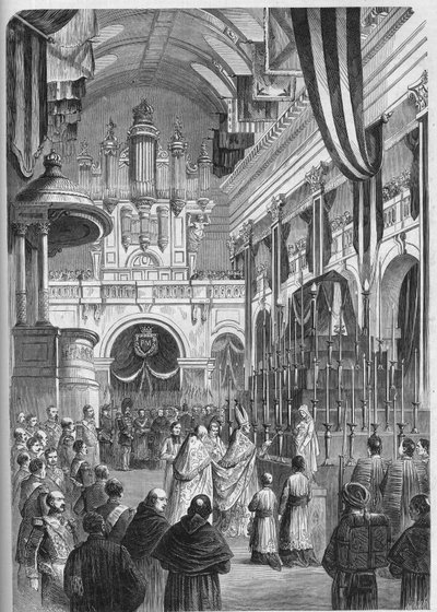 Pohřeb Marechala Pelissiera (1794-1864), vévody z Malakoff: slavný pohřební obřad v kostele Invalidovny, 9. června od French School