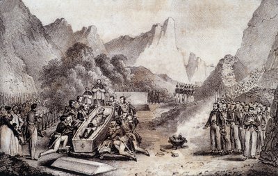 Pohřeb Napoleona I.: exhumace těla Napoleona na Svaté Heleně - kresba Levilly, v „Historickém obrazu Napoleonova pohřbu““ od M. St. 1851. od French School