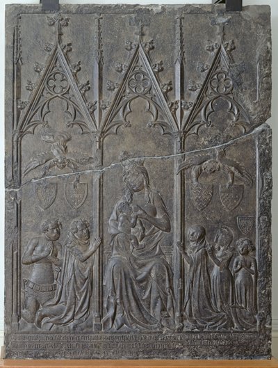 Pohřební stéla rodiny Sacquespee, ze hřbitova St. Nicaise v Arras, 1376 (tournai kámen) od French School