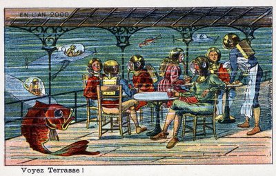Budoucí dny: Vize roku 2000 devatenáctého století - Série „“ V roce 2000“: Viz terasa (pod mořem). Chromolitografie od Villemarda od French School