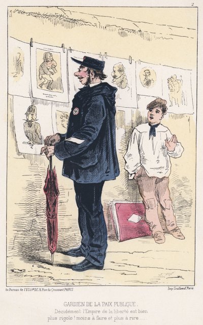 Strážce veřejného míru (barevná rytina) od French School