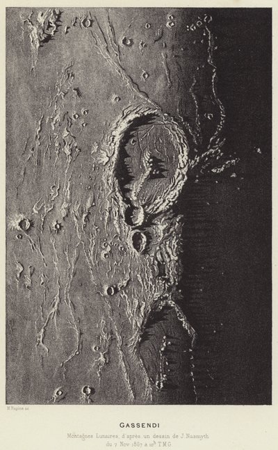 Gassendi, Měsíční hory (litografie) od French School