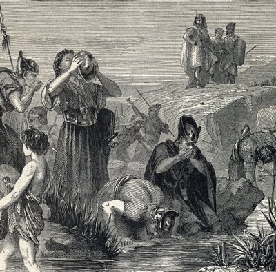 Gedeon (Gideon) volá Bohem, aby porazil Madianity, vybírá své vojáky z těch, kteří pijí, když si nosí vodu k ústům (Gideon nebo Gedeon si vybírá své vojáky, přičemž si nechávají pouze ty, kteří zvedli vodu k jejich ústům, a přitom dra od French School