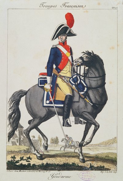 Četník na koni, 1807 (barevná rytina) od French School