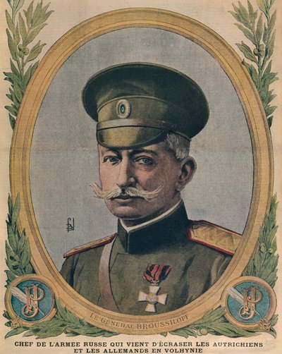 Generál Aleksei Brusilov, náčelník ruské armády, který rozdrtil Rakušany a Němce na Volyni, ilustrace přední obálky z Le Petit Journal, 2. července 1916 od French School