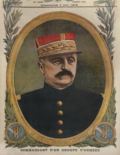 Generál Franchet dEsperey velitel skupiny armád, ilustrace přední obálky z Le Petit Journal, příloha ilustrovaná, 7. května 1916 od French School