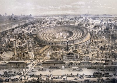 Celkový pohled na výstavu Universelle v roce 1867, pořízený z kopce Trocadero, Paříž, 1867 od French School