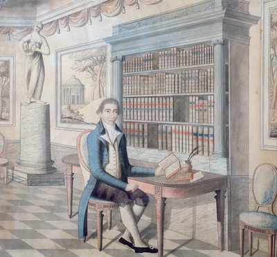 Gentleman čte ve své knihovně od French School