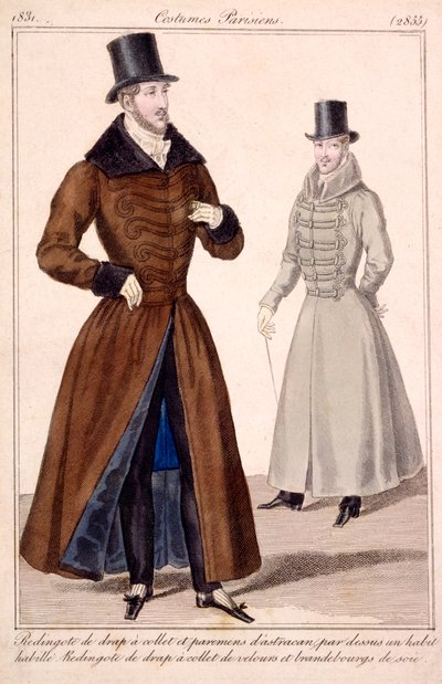 Zimní kabáty Gentlemans, z Costumes Parisiens 1779 od French School