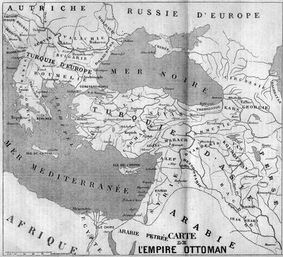 Zeměpisná mapa Osmanské říše v roce 1860. Rytina v „“ Le Monde Illustré““ č. 173 ze 4. srpna 1860. od French School