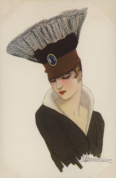 Dívka v mimořádných hlavách (Color Litho) od French School