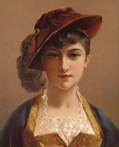 Dívka v červené sametové čepici (chromolit) od French School