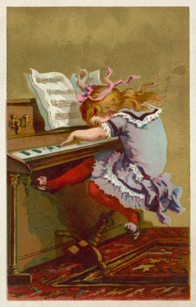 Dívka hrající na klavír (chromolitho) od French School