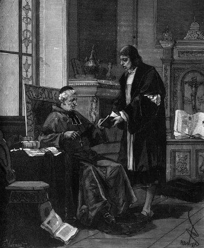 Girolamo Fracastoro známý jako FRACASTOR (1478-1553). Italský humanista a lékař předkládá svou báseň kardinálu Bembovi. od French School