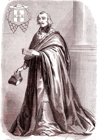 Giulio Raimondo Mazzarino, francouzský kardinál a diplomat italského původu. 1865 (rytina) od French School