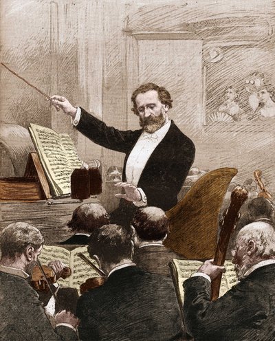 Giuseppe Verdi vedl operní orchestr k první reprezentaci „“ Aidy“ v Paříži v roce 1880. od French School