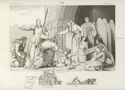 Rozdávání almužen chudým, vláda Chlothara III., krále Neustrije a Burgundska, 7. století od French School