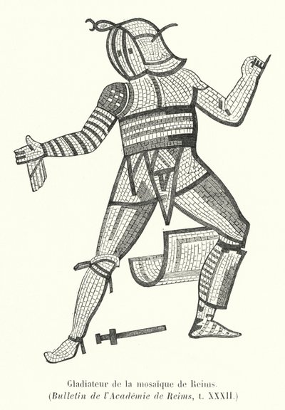 Gladiátor z Remešské mozaiky (rytina) od French School