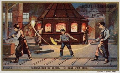 Výroba skla. Vytažení trubky (chromolitho) od French School