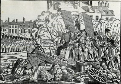 Slavné a nezapomenutelné boje z července 1830 v pařížské radniční čtvrti - Revolution de 1830 - Bitvy v červencových dnech 1830 v Paříži. od French School