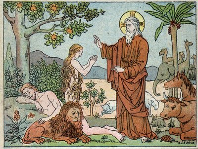 Bůh: 6. den stvoření - v „“Svaté historii ve 120 obrazech“, ed. Maison de la Bonne Presse, Paříž od French School