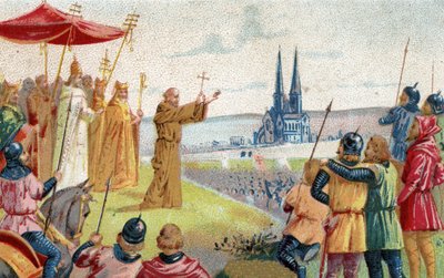 Bůh to chce! Petr poustevník hlásající křížovou výpravu (1095 - 1099) Chromolitografie konce 19. století. od French School