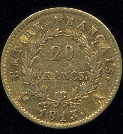 Zlatá mince 20 franků (Napoleon) z roku 1813. zpět. od French School