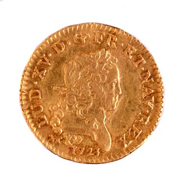 Zlatý francouzský Ludvík, vláda krále Ludvíka XV. (1715-1774) 1723 Diam. 2,3 cm Neapol, museo archeologico od French School
