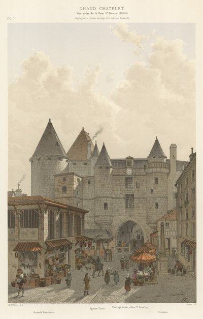 Grand Chatelet, pohled z Rue St Denis, 1800 od French School