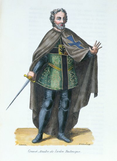 Velmistr Řádu německých rytířů, ilustrace z Histoire et Costumes des Orders Monastiques od Pierra Helyota (1660-1716), 1842 od French School