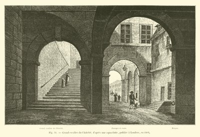 Velké schodiště Chatelet podle akvatinty, publikované v Londýně v roce 1809 od French School