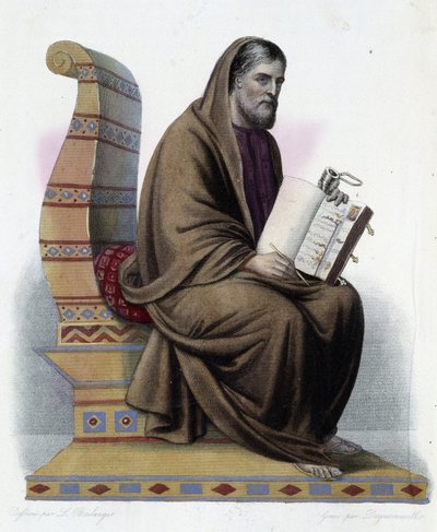 Gregoire de Tours (538-594) biskup z Tours a historik církve- v „“Le Plutarque francais““, od Mennechet, Paříž od French School