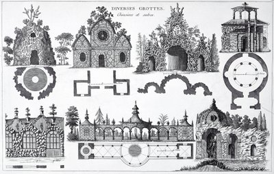 Návrhy jeskyně z Jardins Anglo-Chinois od George Louis Le Rouge, publikované 1775-78 od French School