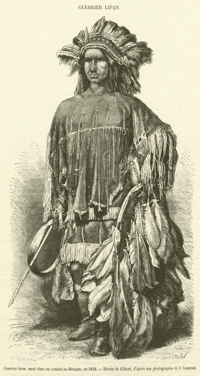 Lipanský válečník, který zemřel v boji v Mexiku, 1842 (rytina) od French School