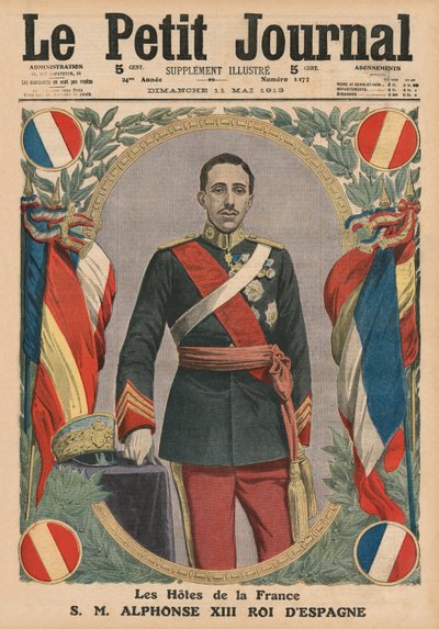 Hosté Francie, J. M. Alfonso XIII, španělský král, ilustrace na titulní straně z "Le Petit Journal", supplement illustre, 11. května 1913. od French School