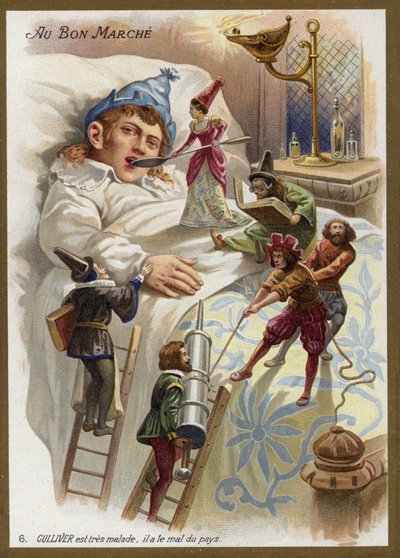 Gulliver je velmi nemocný. Trpí steskem po domově (chromolitho) od French School