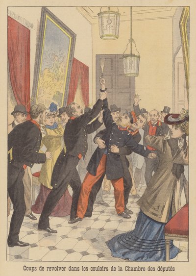 Výstřely na chodbách francouzské Poslanecké sněmovny (barevná litografie) od French School