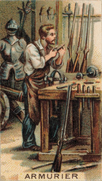 Pistolník při práci ve své dílně (chromolit) od French School