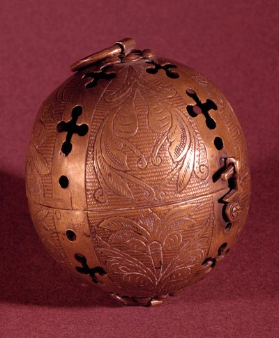 Ohřívač rukou (ohřívač rukou) používaný ve středověku. 13. století. Paříž, Národní muzeum středověku, Thermes de Cluny od French School