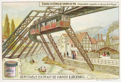 Závěsný vlak na řece Wupper, propagační reklamní karta pro Veritable Extrait de Viande Liebig od French School