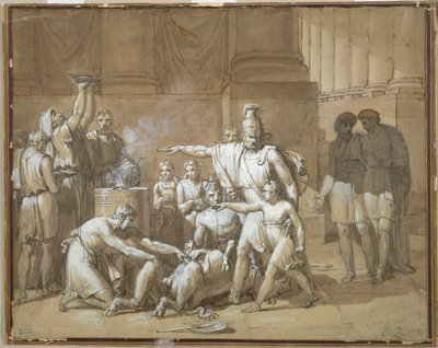 Hannibal přísahající Římu věčné nepřátelství, asi 1808 (pero a tuš s rozmytím nad grafitem) od French School