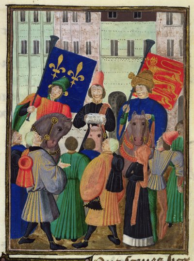 Harl 4379 f.182v Vyhlášení příměří mezi Anglií a Francií od French School