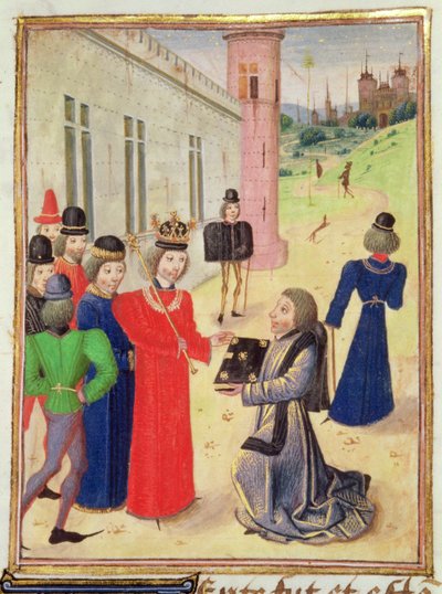 Harl 4380 f.233v Froissart představuje svou knihu Richardovi II., z Froissart