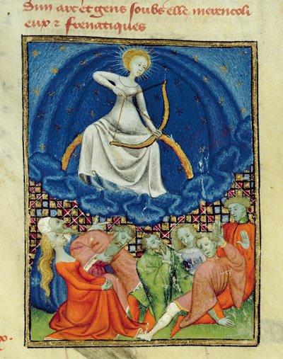 Harl 4431 f.101 Diana a její následovníci, šílenci (Uctívači Měsíce), pařížská kopie, kolem 1410-15 od French School