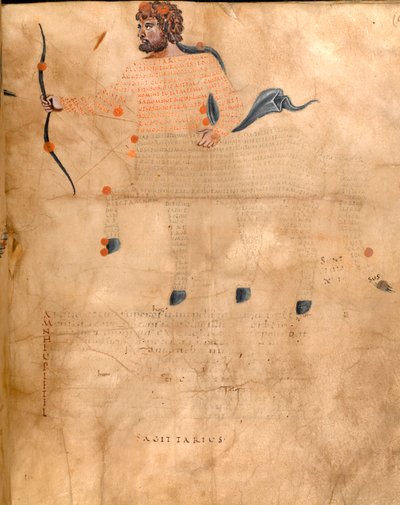 Harley 647, f.3v Ilustrace souhvězdí Střelce, z 